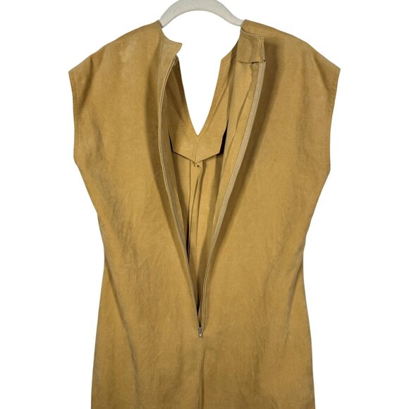 Vintage Lilli Ann Sleeveless Shift Dress Tan V-Neck Ultra Suede Neutral Chic - Picture 5 of 9